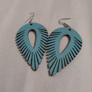 Turquoise Handmade Wood Earrings